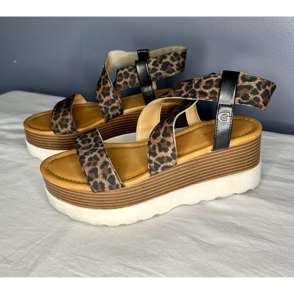 Guess Shoes Womens Size 8 Leopard Platform Sandals Berty Wedge Strappy Flatform - Picture 3 of 13